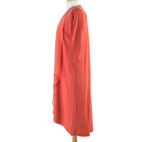 Soft Surroundings Asymmetric Coral Andalou Midi Dress Petite PM Chiffon Front - Picture 7 of 14